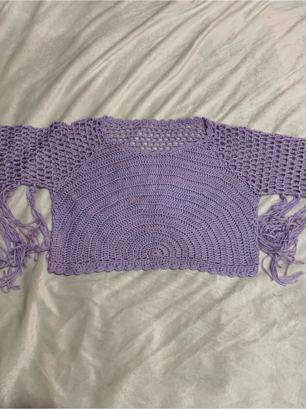 Lavender Crochet Crop Top with Fringe
